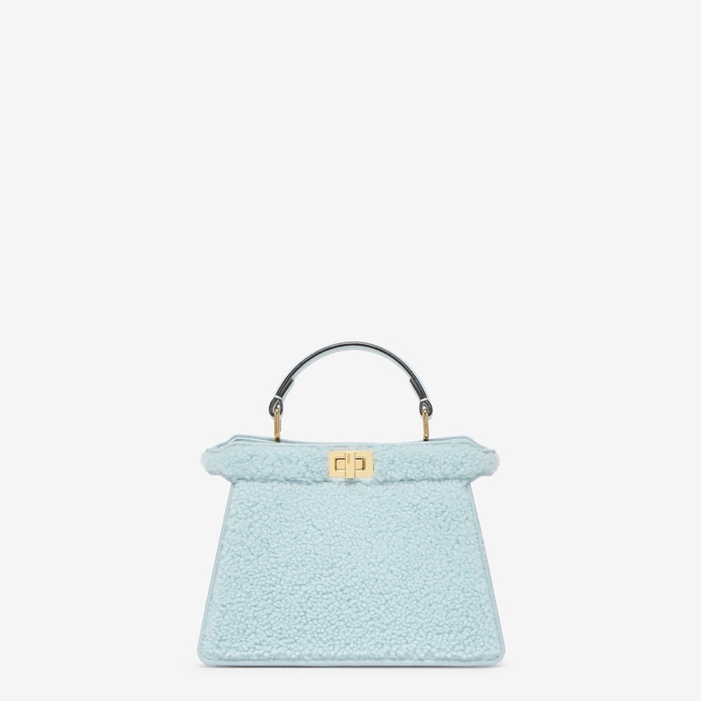 Fendi's Iconic Peekaboo Luxurious Shearling Blue Powder Sugar Gold Mini NWT! - Picture 2 of 9